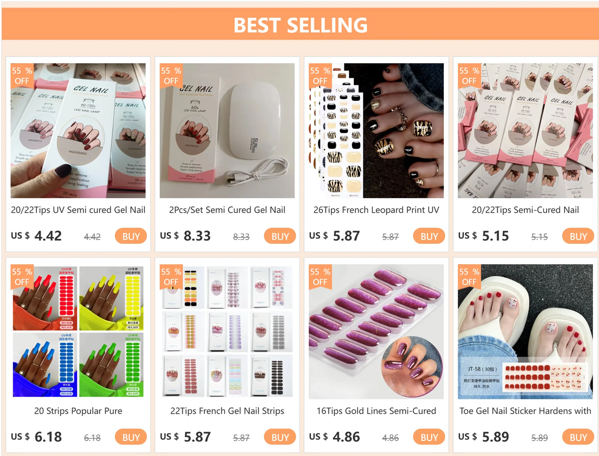 20/22Tips UV Semi cured Gel Nail Stickers Waterproof Long Lasting Full Gel Nail Wraps Press On Nail Decal DIY Manicure