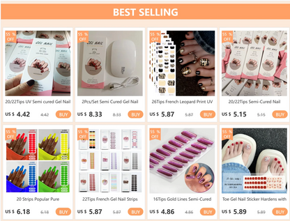 20/22Tips UV Semi cured Gel Nail Stickers Waterproof Long Lasting Full Gel Nail Wraps Press On Nail Decal DIY Manicure