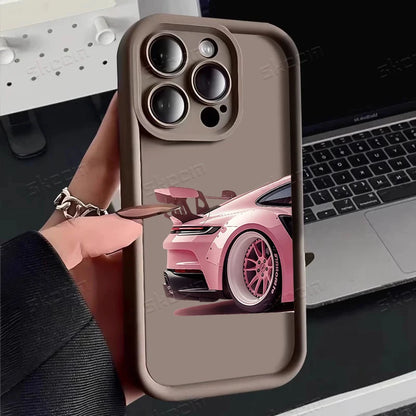 Fashion Pink Car Pattern Silicone Phone Case For iPhone 17 16 15 14 13 12 11 Pro Max 17 Air XS XR 7 8 Plus 16e Shockproof Cover