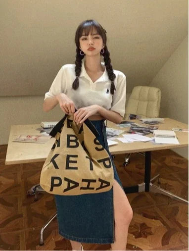 Korean Style Slim Bodycon Blue Skirts For Women 2026 Spring Summer New High Waist Split Denim Midi Skirt