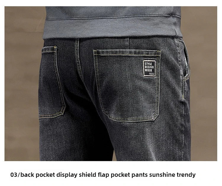 Extra Big Size Jeans Men High Elastic Waist Baggy Denim Pant Male Plus Large Loose Slim Fit Cowboy Trouser 8XL 6XL Classic Black