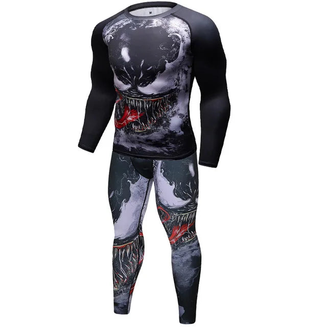 New Men Sports Jiu Jitsu BJJ Suit Gym Fitness Compression Clothes Running Jogging Sport Wear Exercise Workout Rashguard Tights