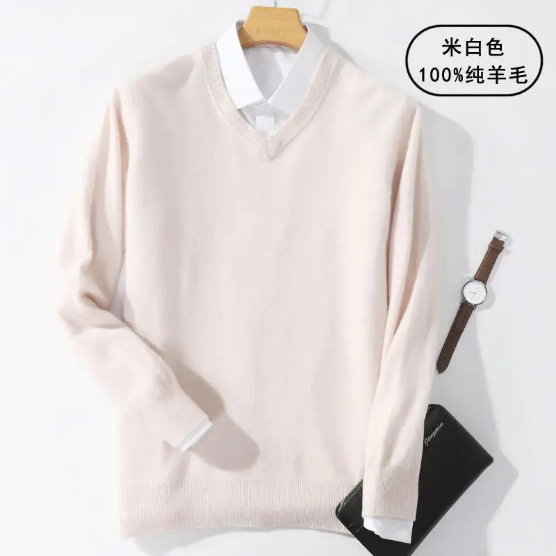 Super 100% Cashmere Sweater 2021 Men Pullover Autumn Winter Warm Classic V-neck Sweaters Male Jumper Jersey Hombre Pull Homme