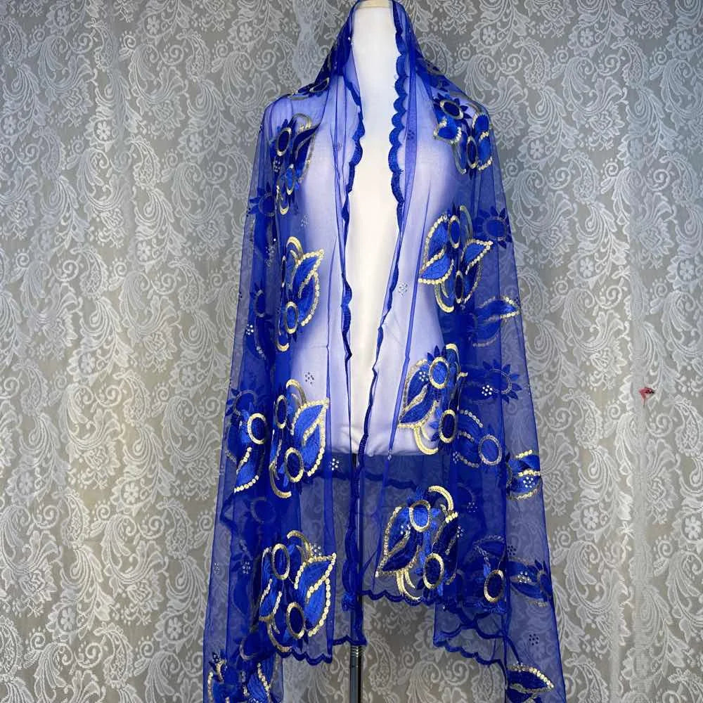 On Sale 2025 New African Net Hijab Scarf for Muslim Women African Dubai Islam Headscarf Embroidery Shawls Voile