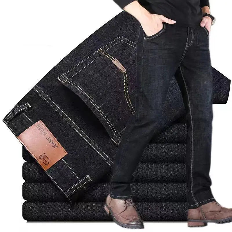 New Men Light Luxury Stretch Slim Fit Pants Comfortable Soft Business Fashion Straight Casual Denim Trousers Male Brand Clothing