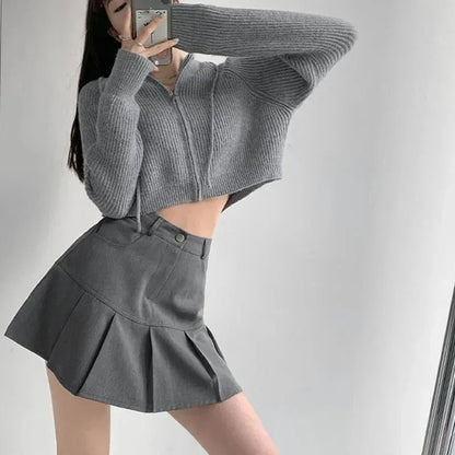 Y2K Vintage High Waist Pleated Skirt Women College Style Uniforms Safety Pants Mini Skirts Woman Korean Street Slim A-Line Skirt