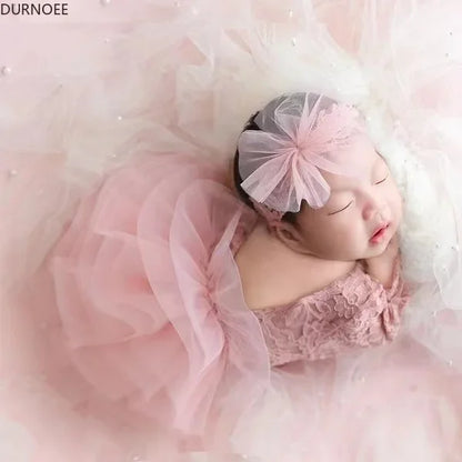 Baby Girl Outfit  Newborn Photography Princess Tutu Butterfly Glitter Star Lace Romper with Pearl Headband Infant Photo Props