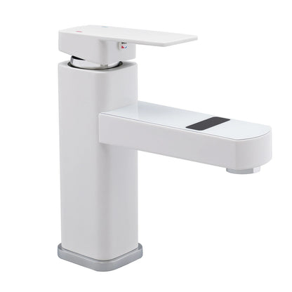 Black And White Washbasin Faucet, Bathroom Kitchen Single Pole Faucet With Digital Display Screen