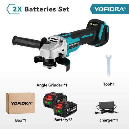 YOFIDRA 125mm 4 Gears Brushless Electric Angle Grinder Metal Wood Grinding Polishing Cutting Power Tool For Makita Battery Pin