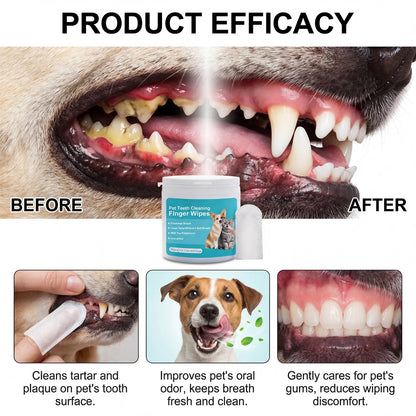 Pet Dental Finger Wipes for Dogs Cats Remove Plaque Tartar Stains Whitening Fresh Breath Disposable Toothbrushing Wipes 50PCS