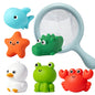 Frog Net Fishing Bath Toy Baby Floating Turtle Animal Squeeze Squeaky Pool Summer Splashing Water Toy Gift