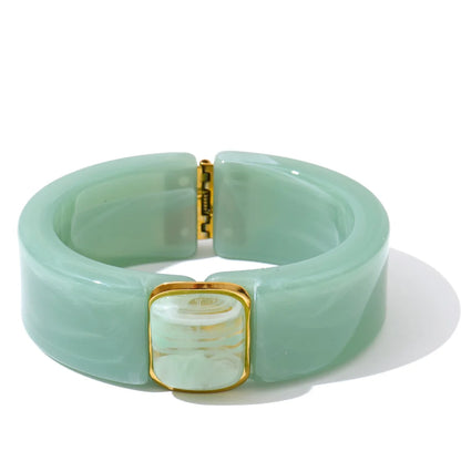 Yhpup 66mm Green Pink Brown Purple Acrylic Thick Bracelet Bangle for Women Stainless Steel Arrivals 2025 Wrist Jewelry Gift