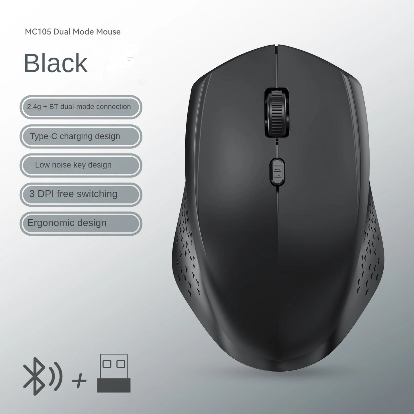 Dual-Mode Bluetooth 5.2 Mouse 2.4G Wireless Mouse  6 Keys Rechargeable Gaming Mouse 1600DPI Optical Mouse For PC Laptop Tablet