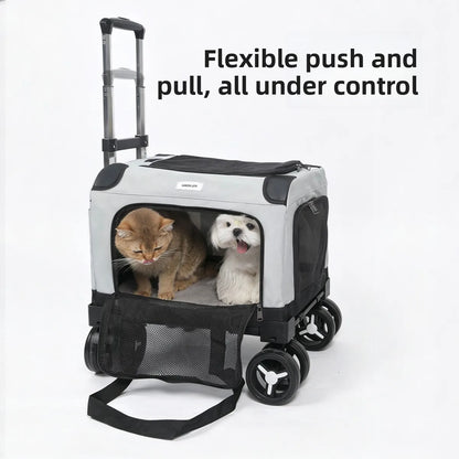Large Wheel Breathable Pet Rolling Carrier Large Capacity Travel Bag For Two Cats Dogs Portable Car Pet Stroller