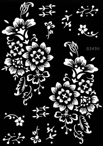 Flower Tattoo Stencil Reusable Henna Template for Hand and Body Henna Tattoo Design for Wedding Festival Party Tattoo Tools