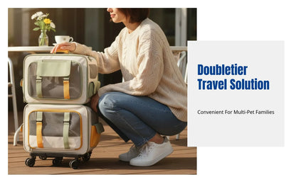 Home Cat Carrier Backpack, Dual-Compartment Pet Trolley, Spacious, Portable, Airline Travel Luggage for Multiple Cats and Dogs