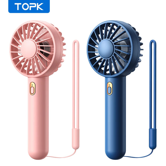 TOPK 1800 mAh įkraunamas mini nešiojamasis USB ventiliatorius [3-9 valandos darbo] Asmeninis rankinis ventiliatorius mielas dizainas pastatomi ventiliatoriai kambariui
