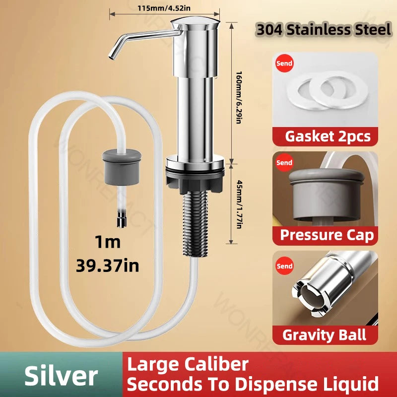 Soap Dispenser for Kitchen Sink Built in Sink Soap Dispenser Brushed Countertop Soap Dispenser Pump Silver Blackgray