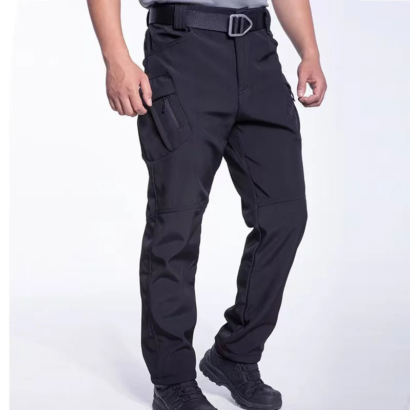 Men Winter Autumn Fleece Waterproof Cargo Pants Hiking Camping Softshell Climbing Casual Warm Tactical Military Combat Trousers