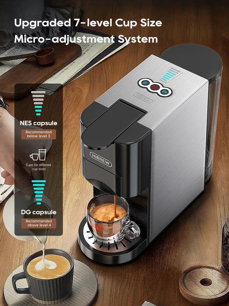 HiBREW Coffee Machine 4in1 Multiple Capsule Espresso Dolce Milk Nes ESE Pod Powder Coffee Maker Stainless Metal H3D