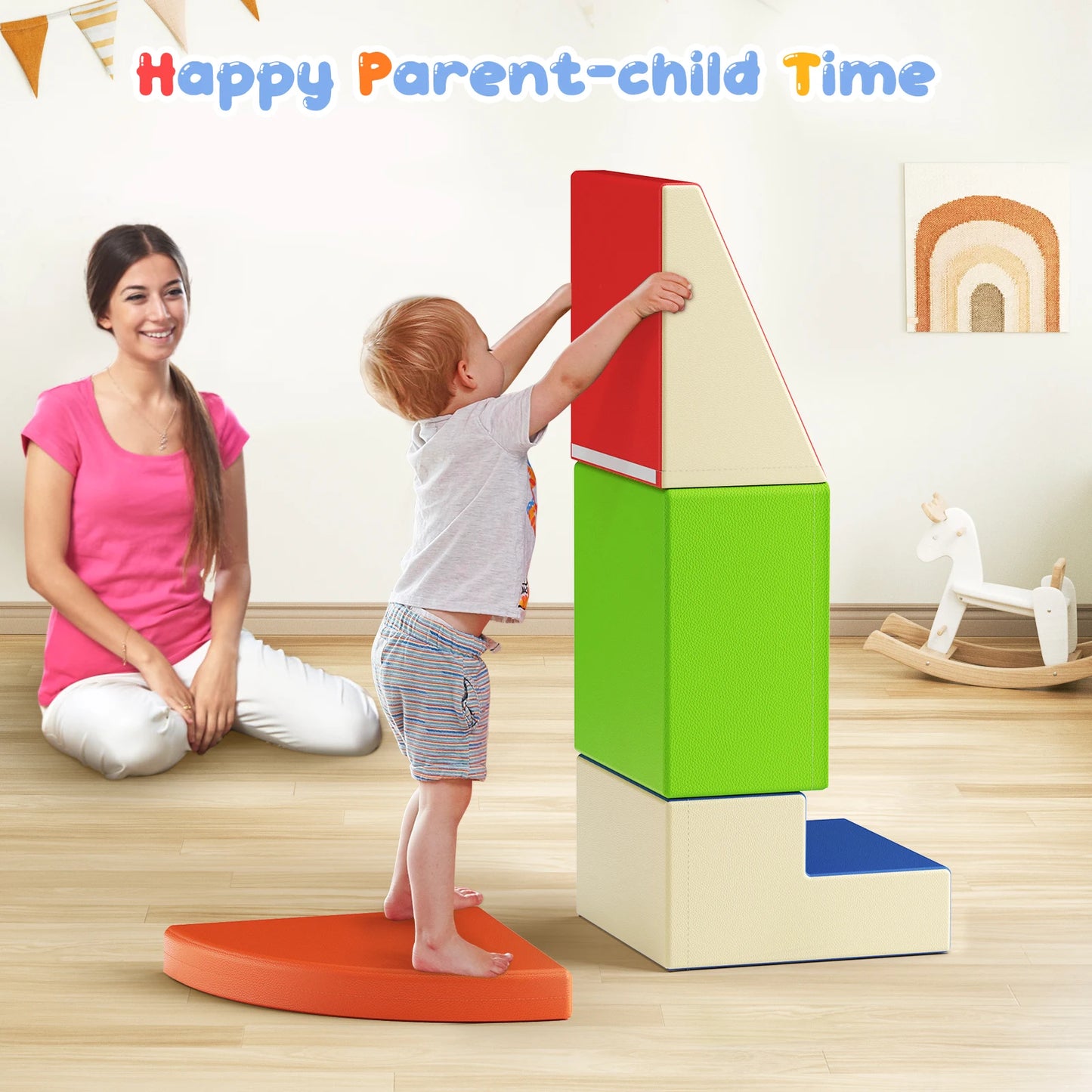4 Pieces Toddlers Foam Climbing Blocks Leather Cover Kids Developmental Toy Play Gym Indoor Playground Birthday Christmas Gift