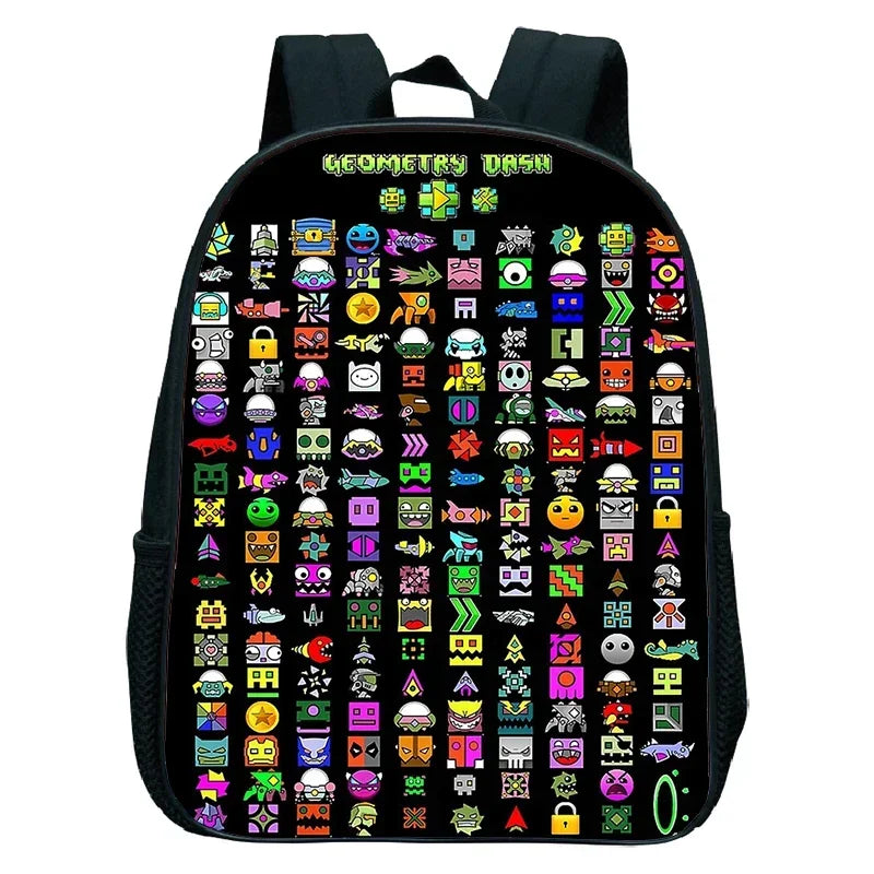 16 Inch Angry Geometry Dash Backpack Boys Girls Bookbag Cartoon Game Kids Kindergarten School Bags Toddler Childcare Backpack