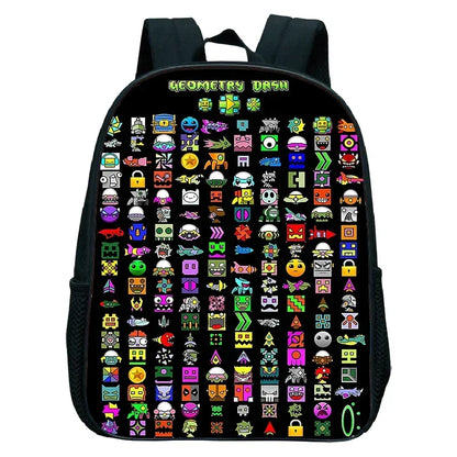 16 Inch Angry Geometry Dash Backpack Boys Girls Bookbag Cartoon Game Kids Kindergarten School Bags Toddler Childcare Backpack