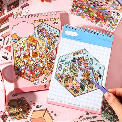 3D Diorama Sticker Book 20 Pages Mini Scene Cute Cartoon Animal Ghosts Theme DIY Scrapbook Toy Fun Stress Relief Kids Adult Gift