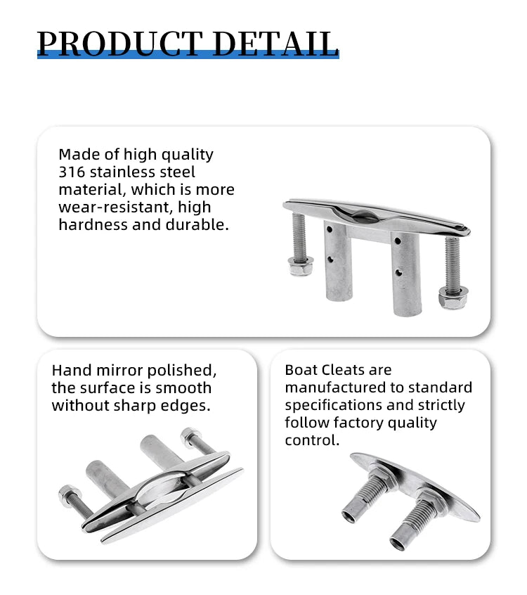 5/6 Inch 316 Stainless Steel Flush Cleat Boat Pop Up Cleat Pull Up Boat Accessories Mount Retractable Mooring Rope Yacht