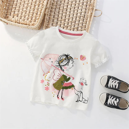 Jumping Meters 3-8T Fashion Design Kids Tees Hot Selling Cotton Summer Girls Tshirts Baby Clothes Children's Tees Tops