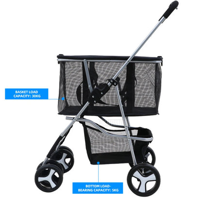 Foldable Pet Stroller, Detachable Dog Cart with Shopping Basket, Lightweight for Camping Picnic
