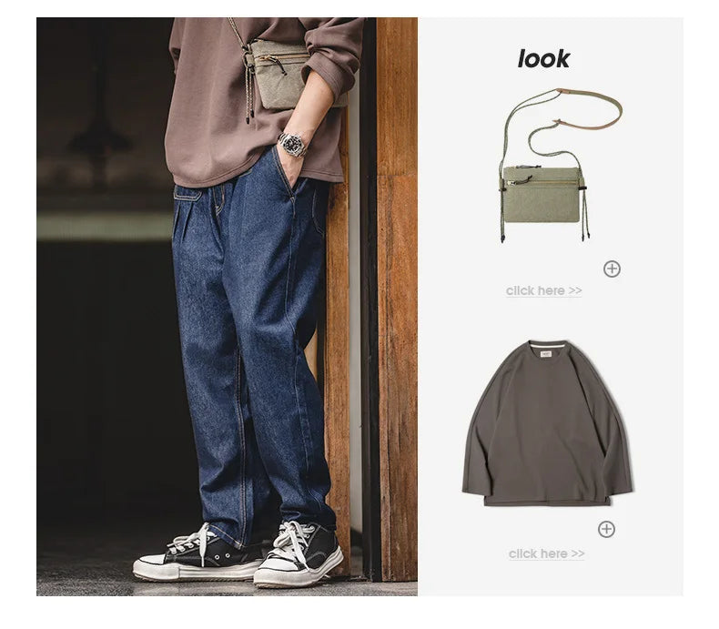 Maden Retro Denim Wash Baggy Men's Jeans Wide Leg Tapered Pants Fashion Casual Streetwear Jean Straight Elastic Men Trousers