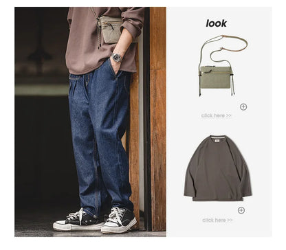 Maden Retro Denim Wash Baggy Men's Jeans Wide Leg Tapered Pants Fashion Casual Streetwear Jean Straight Elastic Men Trousers