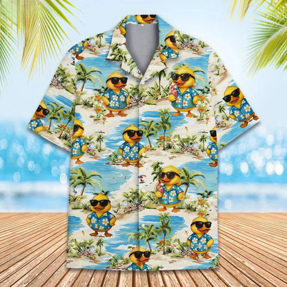 Funny Neon Rubber Duck Hawaiian Shirt for Men Galaxy Yellow Duck Mens Hawaiian Casual Button Down Shirts Short Sleeve Shirt Tops