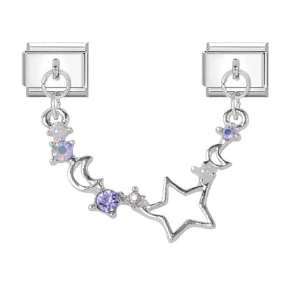 Tassel Chain Butterfly Flowers Star Moon Heart Zircon Italian Charm Links Fit 9mm Bracelet Stainless Steel DIY Jewelry Making