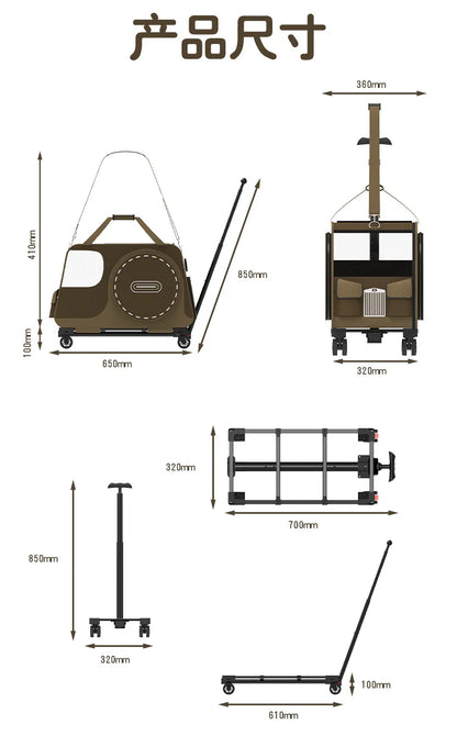 Portable Pet Rolling Carrier Foldable Small Dog Outdoor Stroller Detachable Single Shoulder Cat Handbag For Travel