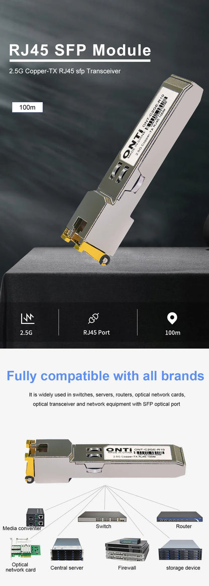 ONTi 2.5G RJ45 SFP Module 2.5Gbps SFP Copper RJ45 SFP Transceiver Module Compatible with Cisco/Mikrotik Ethernet Switch