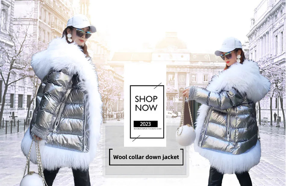 Maomaokong 2023 Women Winter Natural Real Fur Collar Thick White Duck Down Jacket Luxury Female Clothes Outerwear Puffer Coat