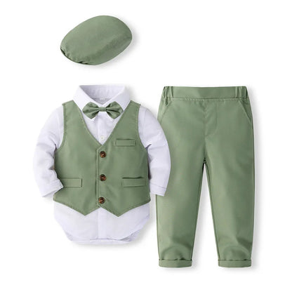 Spring Baby Boy Clothes Korean Fashion Gentleman Long Sleeve Jumpsuits+Vest+Pants Newborn Set Toddler Boutique Outfits BC371