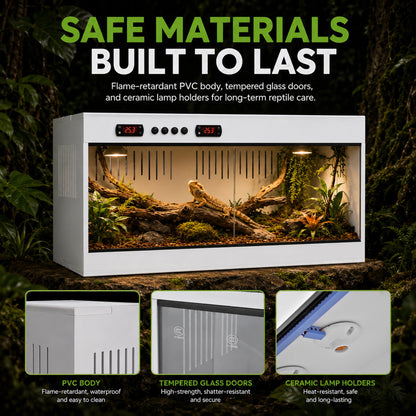 PVC Reptile Enclosure with Tempered Glass, Stackable Bearded Dragon Tank – Heavy Duty Terrarium for Amphibians, Reptilians, Arachnids