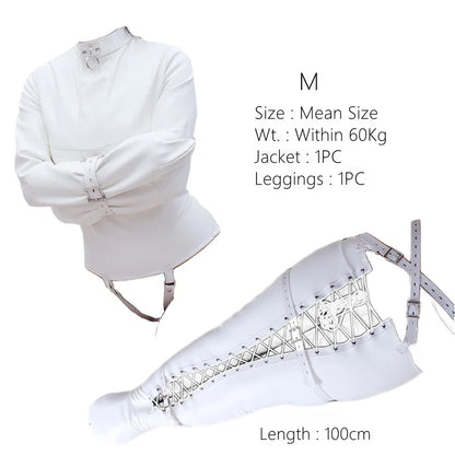 Super Tight PU Leather Mermaid Bondage Kit with Fetish Bodysuit Harness Leg Bag for Couple Cosplay Sex Binder BDSM Clothes