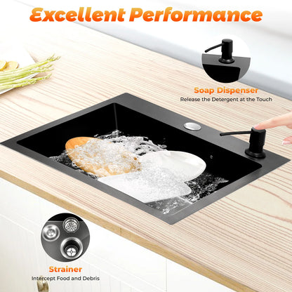 High-Class Kitchen Sink Complete Set,45*40*20Cm,201 Stainless Steel Durable Large Capacity Clean Sink，Single Bowl Black Sink