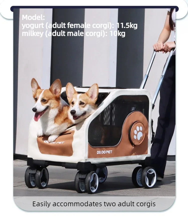Large Pet Stroller with Telescopic Handle Silent Wheels Foldable Dog Cat Trolley Carrier Breathable Mesh Medium Pets Travel Cart