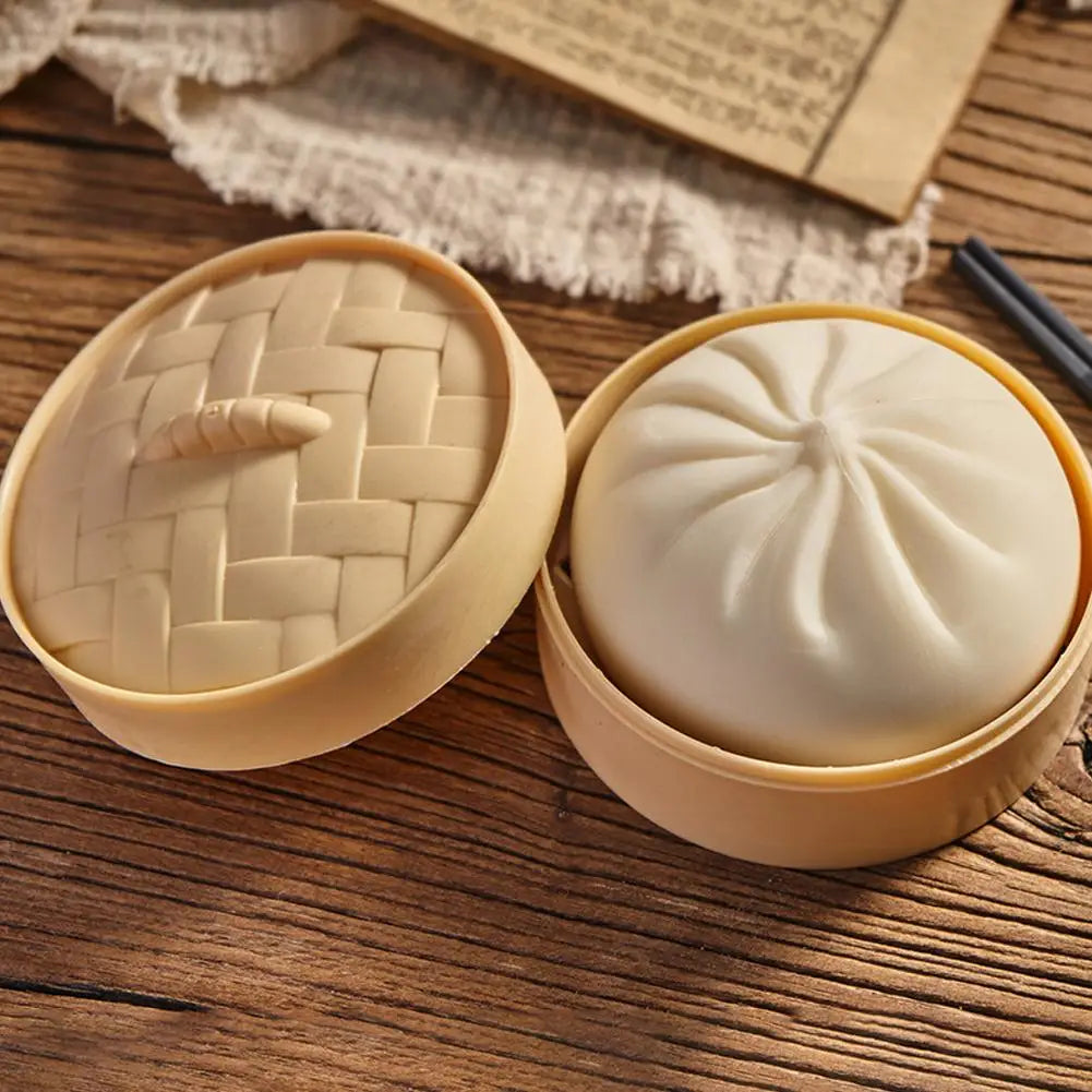 Colorful Dumpling Squishes Stress Balls Fidget Sensory Toys Simulation Food Squishies Bun With Steamer Dough Ball Gifts
