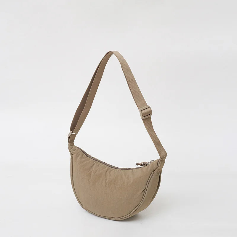 Nylon fabric zipper crossbody bag for men and women, crescent-shaped dumpling bag under the armpits, large capacity