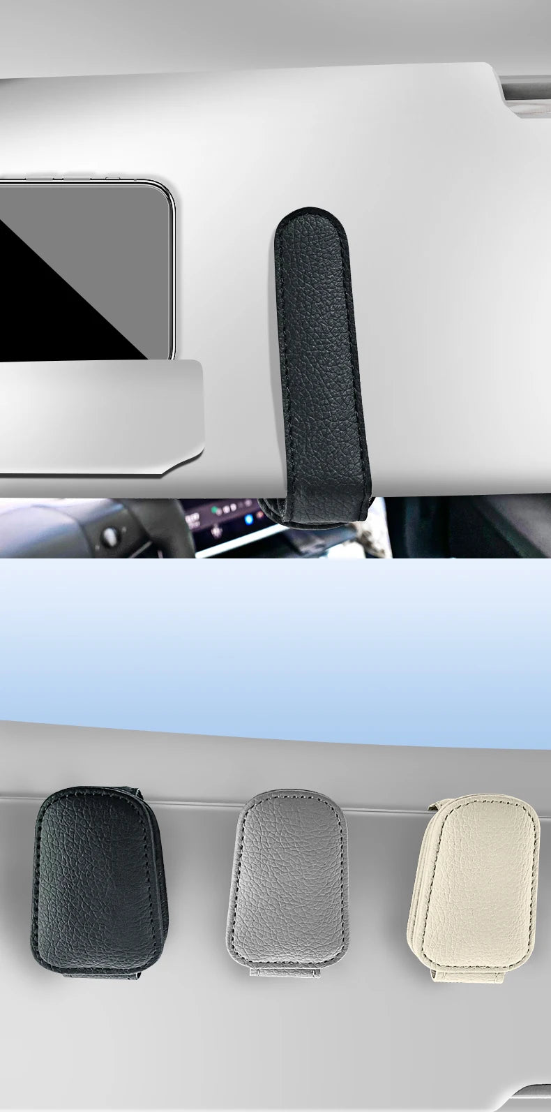 JFBONIN Leather Magnetic Sunglasses Holder Car Sunshade Accessory with Ticket Clip Functional Sunshades Car Accessory