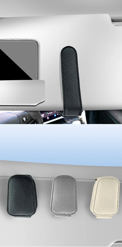 JFBONIN Leather Magnetic Sunglasses Holder Car Sunshade Accessory with Ticket Clip Functional Sunshades Car Accessory