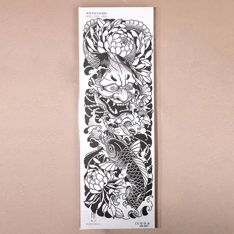 Hannya Full Arm Waterproof Temporary Tattoo Sticker, Long-lasting for 1-2 Weeks, Realistic Semi-Permanent Fake Tattoo
