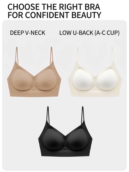 FINETOO Women's 3 Ways to Wear Halter Neck Backless Bralette Seamless Thin-Strapped Gather Bra Female Sexy Solid Color Underwear