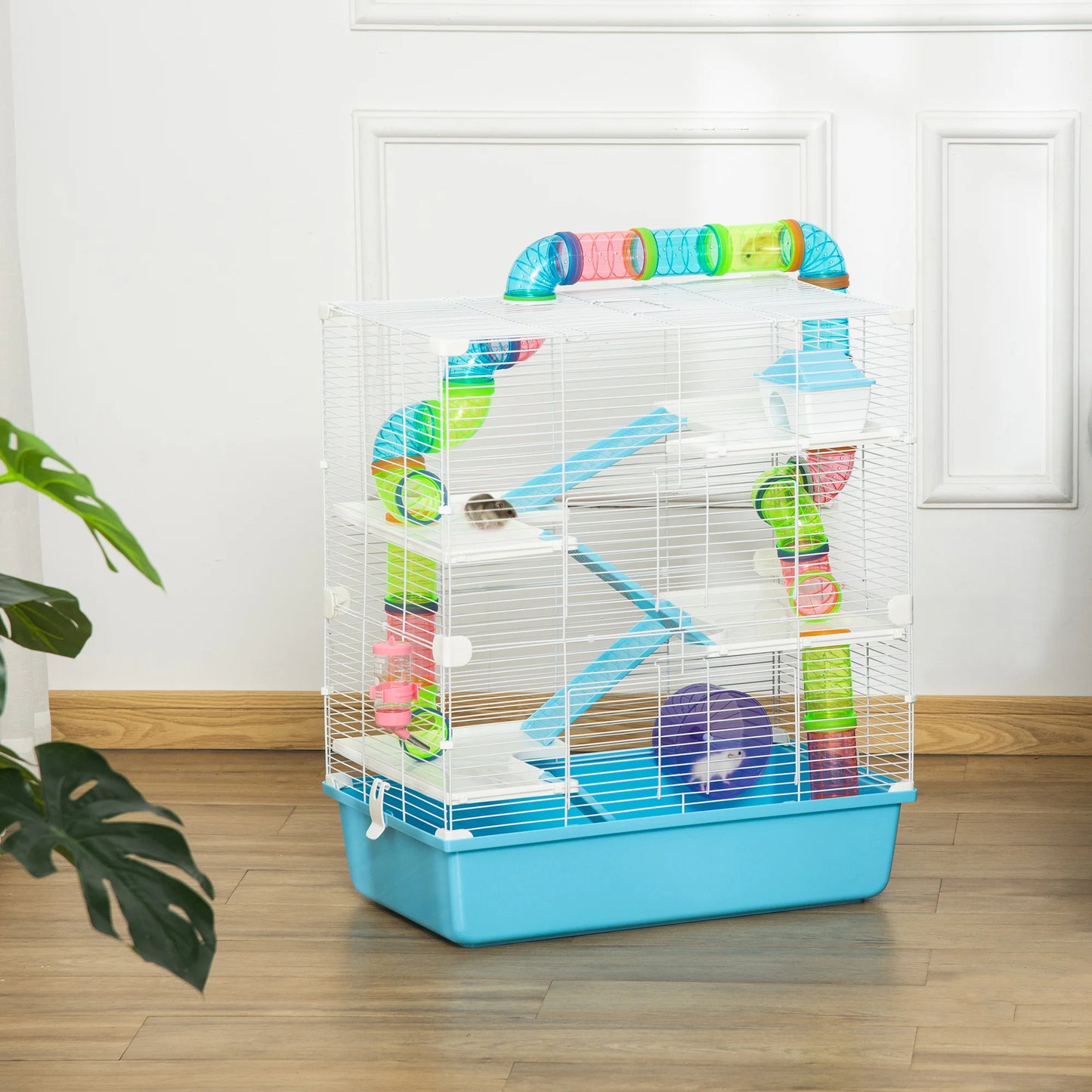 Large 5-stage hamster rodent cage with water watering tunnel wheel Dim. cages room ladder for pet animals, hamster cages rat cages, pet animals furniture